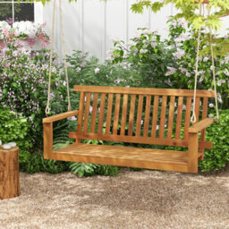 Costway Acacia Wood Porch Swing 2-Person Outdoor Patio Hanging Chair W/ Backrest - thumbnail 5