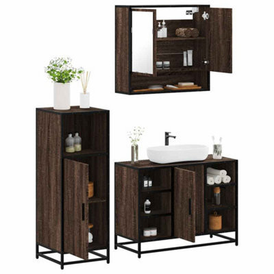 Berkfield 3 Piece Bathroom Furniture Set Brown Oak Engineered Wood - image 1
