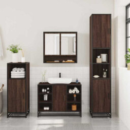 Berkfield 3 Piece Bathroom Furniture Set Brown Oak Engineered Wood - thumbnail 3
