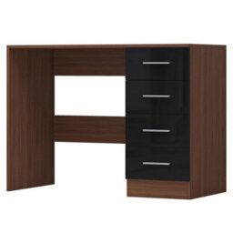Reflect 2 Door Plain Wardrobe, 5 Drawer Chest, 2 Drawer Bedside & Desk - Black Gloss & Walnut - Modern Bedroom Furniture Set - thumbnail 8