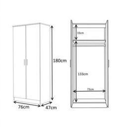 Reflect 2 Door Plain Wardrobe, 5 Drawer Chest, 2 Drawer Bedside & Desk - Black Gloss & Walnut - Modern Bedroom Furniture Set - thumbnail 9