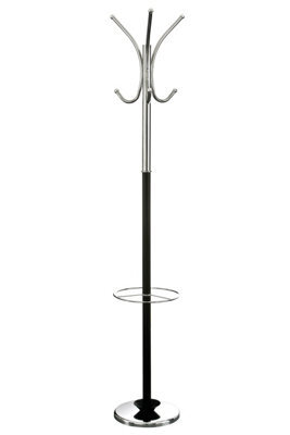Orsina Black And Chrome Floor Standing Coat Stand, 12 Curved Hooks At 3 Heights, Wide Round Base For Stability, - image 1