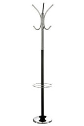Orsina Black And Chrome Floor Standing Coat Stand, 12 Curved Hooks At 3 Heights, Wide Round Base For Stability,
