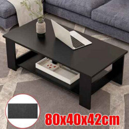 Modern Coffee Table, Black Finish Wood Living Room Side Table, With Lower Storage Shelf - thumbnail 4