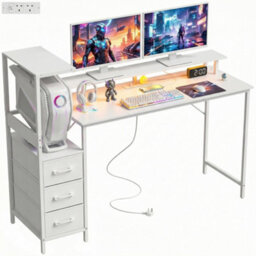 Homcom 147Cm Gaming Desk With Charging Station And Rgb Lights, White - thumbnail 2
