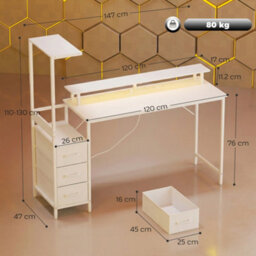 Homcom 147Cm Gaming Desk With Charging Station And Rgb Lights, White - thumbnail 3