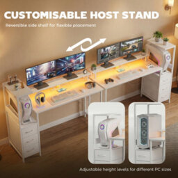 Homcom 147Cm Gaming Desk With Charging Station And Rgb Lights, White - thumbnail 4