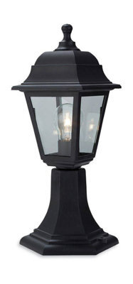 Luminosa Lighting Luminosa Oslo 1 Light Pedstal Lantern - Pillar Black Resin Ip44, E27