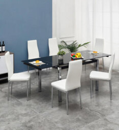 Furnizone UK Grande 6-8 Seater Extending Dining Table And 6 Monza White Faux Leather Chairs - thumbnail 1