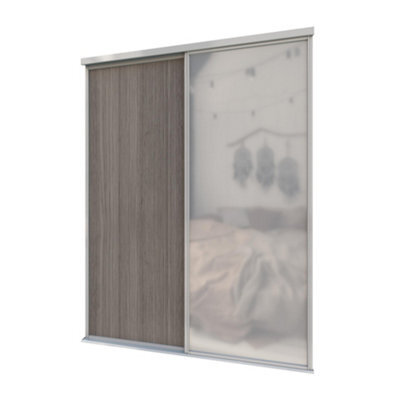 A-Class Sliding Doors Set Of 2 Dark Oak & Mirror Sliding Wardrobe Door Kit, Silver Frame & Tracks, Opening Height (H) 225-226Cm & Width (W) 149-150Cm - image 1