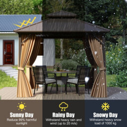 Gainoom 290X290Cm Outdoor Patio Hardtop Tent Coffee Gazebo Pergola W/netting - thumbnail 5