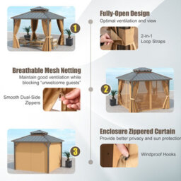 Gainoom 290X290Cm Outdoor Patio Hardtop Tent Coffee Gazebo Pergola W/netting - thumbnail 7