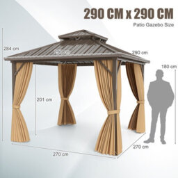 Gainoom 290X290Cm Outdoor Patio Hardtop Tent Coffee Gazebo Pergola W/netting - thumbnail 2