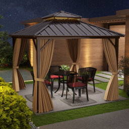 Gainoom 290X290Cm Outdoor Patio Hardtop Tent Coffee Gazebo Pergola W/netting - thumbnail 3