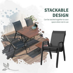 Outsunny Wicker Dining Chairs Set Of 4, Stackable Outdoor Chairs, Grey - thumbnail 5