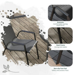 Outsunny Wicker Dining Chairs Set Of 4, Stackable Outdoor Chairs, Grey - thumbnail 7
