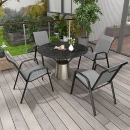 Outsunny Wicker Dining Chairs Set Of 4, Stackable Outdoor Chairs, Grey - thumbnail 1