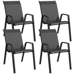 Outsunny Wicker Dining Chairs Set Of 4, Stackable Outdoor Chairs, Grey - thumbnail 2