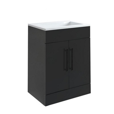 Homestylestore 600mm Black Grey Floorstanding Bathroom Vanity Unit And Black T Bar Handle - image 1