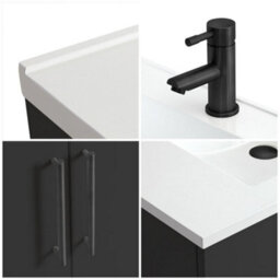 Homestylestore 600mm Black Grey Floorstanding Bathroom Vanity Unit And Black T Bar Handle - thumbnail 3