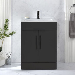 Homestylestore 600mm Black Grey Floorstanding Bathroom Vanity Unit And Black T Bar Handle - thumbnail 2