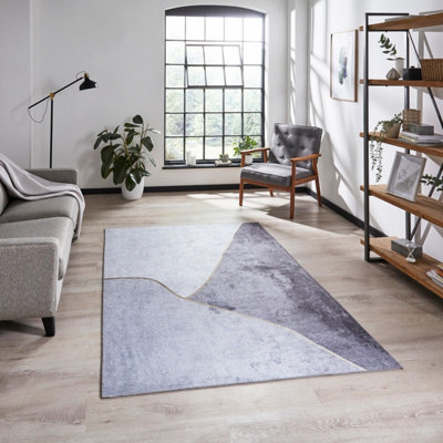 Grey Gold Abstract Modern Rug Easy To Clean Living Room Bedroom And Dining Room-120Cm X 170Cm - image 1
