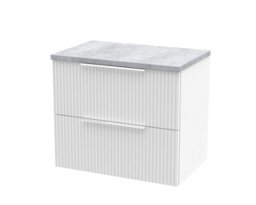 Balterley Tixall Fluted 2 Drawer Wall Hung Vanity Unit With Laminate Worktop, Satin White, 600mm