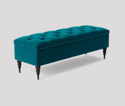 150Cm Safar Ottoman Bench With Storage And Turned Wooden Legs- Plush Velvet Shoes Bench - Emerald Green Chesterfield Storage Bench