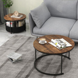 Costway Set Of 2Round Coffee Table 80 & 60 Cm Nesting Side Table W/ Fabric Basket - thumbnail 6