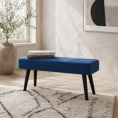 Wyld Haus Mazuka Blue Velvet-Feel End-Of-Bed Bench With X-Stitching And Black Metal Legs, 1000 X 360 X 450mm - image 1