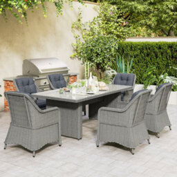 Outsunny 6 Seater Rattan Dining Set With Glass Top Table And Cushions, Grey - thumbnail 9