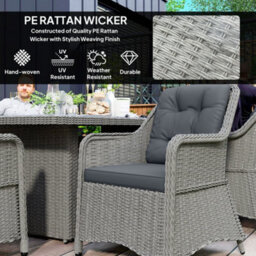 Outsunny 6 Seater Rattan Dining Set With Glass Top Table And Cushions, Grey - thumbnail 4