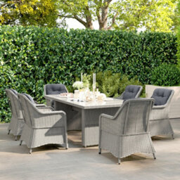 Outsunny 6 Seater Rattan Dining Set With Glass Top Table And Cushions, Grey - thumbnail 8