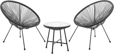 Evre 2 Seat Black Goa Acapulco Styled Garden Furniture Set, Bistro Patio Indoor Outdoor Balcony Terrace - Inc Weekend Delivery - image 1