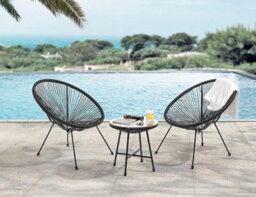 Evre 2 Seat Black Goa Acapulco Styled Garden Furniture Set, Bistro Patio Indoor Outdoor Balcony  Terrace - Inc Weekend Delivery - thumbnail 2