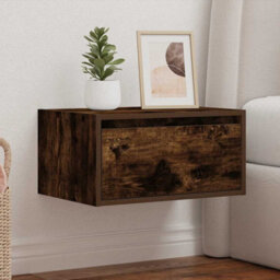 Berkfield Wall-Mounted Bedside Cabinet With Led Lights Smoked Oak - thumbnail 4