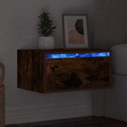 Berkfield Wall-Mounted Bedside Cabinet With Led Lights Smoked Oak - thumbnail 5