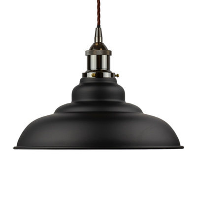 Matt Black St Edmund's Painted Dome Pendant Light With Black Nickel Lamp Holder And Brown Twisted Cable - Se Home - image 1