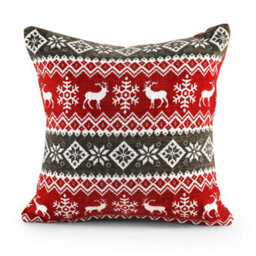 Velosso Festive Design Red/grey Cotton Chenille Cushion, Zip Closure, Machine Washable - Multicolour