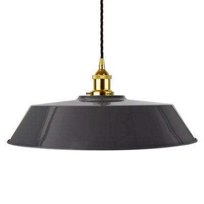 Slate Grey Large Chancery Painted Dome Pendant Light With Gold Lamp Holder And Black Twisted Cable - Se Home - image 1