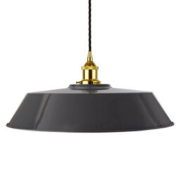 Slate Grey Large Chancery Painted Dome Pendant Light With Gold Lamp Holder And Black Twisted Cable - Se Home