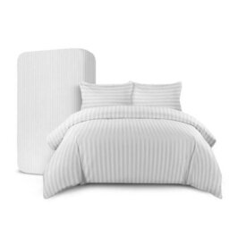 Ameha White Striped Microfibre Bedding Set Single, Reversible & Breathable Duvet Cover, Fitted Sheet & Pillowcase - thumbnail 5