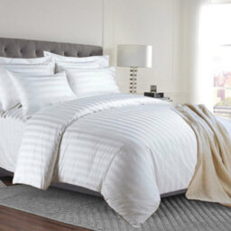 Ameha White Striped Microfibre Bedding Set Single, Reversible & Breathable Duvet Cover, Fitted Sheet & Pillowcase - thumbnail 2