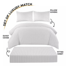 Ameha White Striped Microfibre Bedding Set Single, Reversible & Breathable Duvet Cover, Fitted Sheet & Pillowcase - thumbnail 8