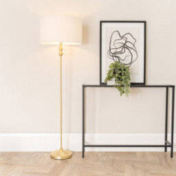 Valuelights Maggie Gold Metal Candlestick Floor Lamp With Cream Boucle Lamp Shade And Led Bulb