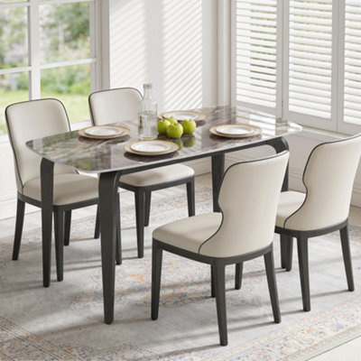 Homcom Dining Table For 4, Kitchen Table With Sintered Stone Tabletop, Brown - image 1