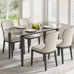 Homcom Dining Table For 4, Kitchen Table With Sintered Stone Tabletop, Brown - thumbnail 1