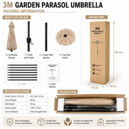 Shopnbits 3M Garden Parasol Sun Shade Canopy Patio Large Outdoor Umbrella Crank Tilt Beige - thumbnail 3