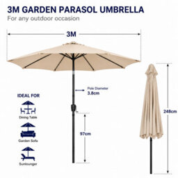 Shopnbits 3M Garden Parasol Sun Shade Canopy Patio Large Outdoor Umbrella Crank Tilt Beige - thumbnail 2