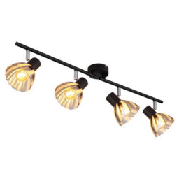 Luminosa Lighting Luminosa Zachery Ceiling Spotlight Bar Matt Black Smoke Glass Shade 4X E14